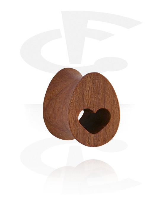 Tunely & plugy, Plug s rozšířenými konci ve tvaru slzy (dřevo) s laserovým gravírováním „srdce“, Dřevo