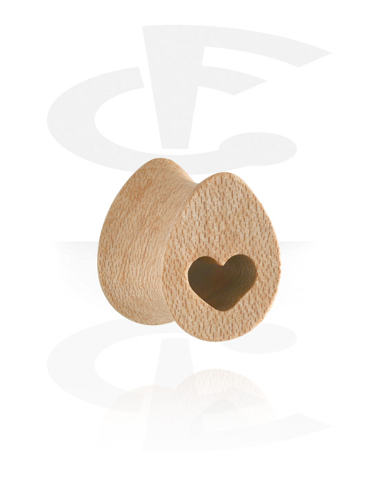 Tunnels & Plugs, Tear-shaped double flared plug (wood) with laser engraving "heart", Wood