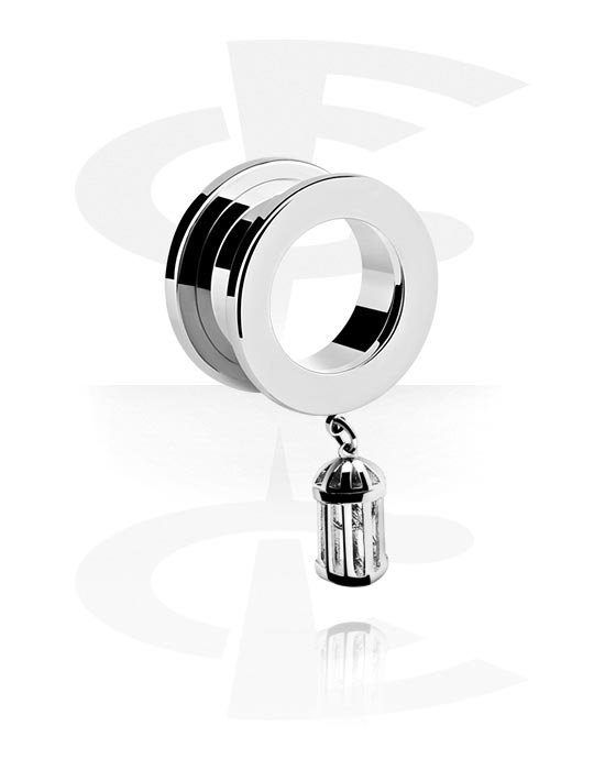 Tunnels & Plugs, Screw-on tunnel (surgical steel, silver, shiny finish) with charm, Surgical Steel 316L