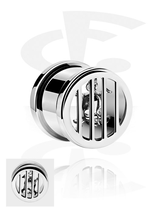 Tunnels & Plugs, Screw-on tunnel (surgical steel, silver, shiny finish) with skull charm, Surgical Steel 316L