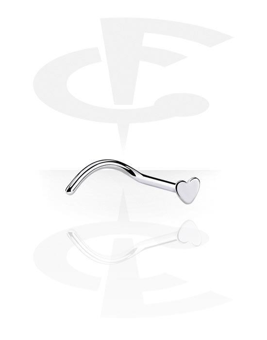 Nose Jewelry & Septums, Curved nose stud (titanium, shiny finish) with heart attachment, Titanium