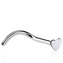 Piercings nez & Septums, Piercing nez incurvé (titane, finition brillante) avec accessoire coeur, Titane ASTM F136