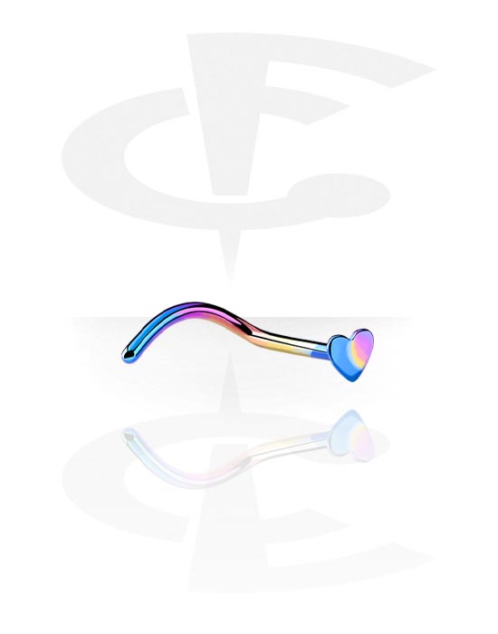 Nose Jewellery & Septums, Curved nose stud (titanium, shiny finish) with heart attachment, Titanium