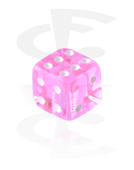 Balls, Pins & More, Attachment for threaded pins (acrylic, various colours) with dice design, Acrylic