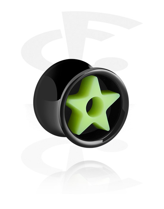 Tunneler & plugger, Dobbeltformet plugg (akryl, svart) med stjernedesign, Akryl
