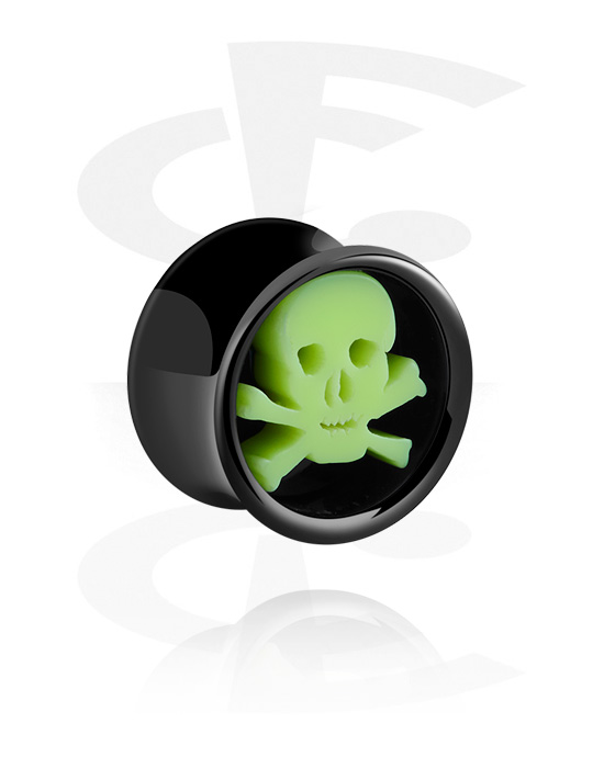 Tunnels & Plugs, Double flared tunnel (acrylic, black) with skull design, Acrylic