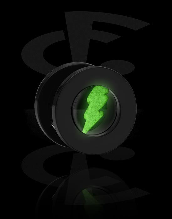 Tunneler & plugger, "Glow in the dark" screw-on tunnel (acrylic, black) med lyndesign, Akryl