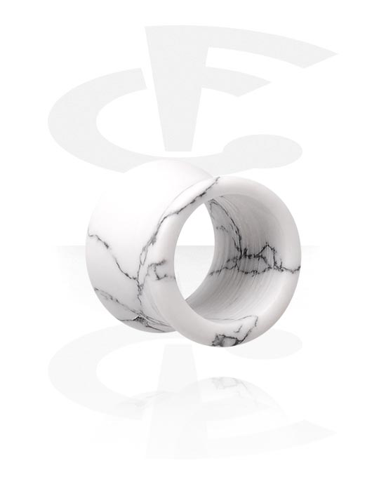 Tunnel & Plug, Double flared tunnel (pietra, bianco) con design in marmo, Pietra sintetica