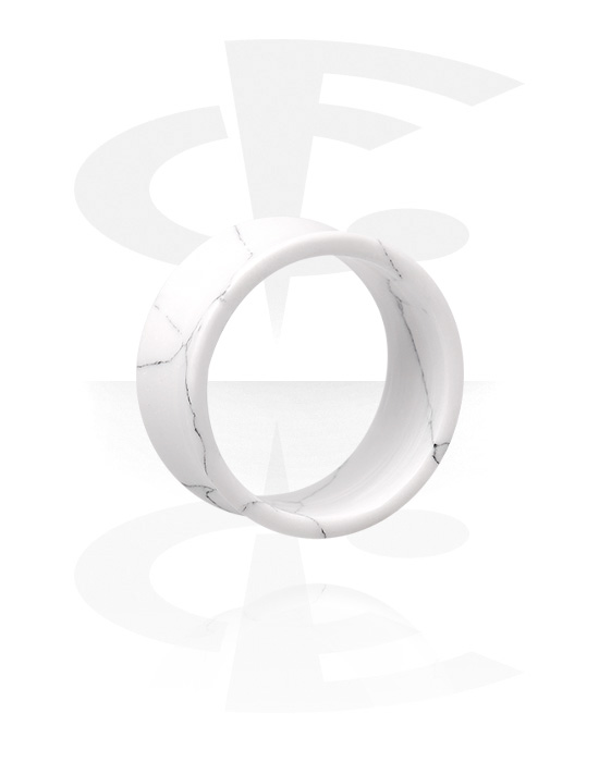 Tunnels & Plugs, Double flared tunnel (stone, white) with marble design, Synthetic Stone