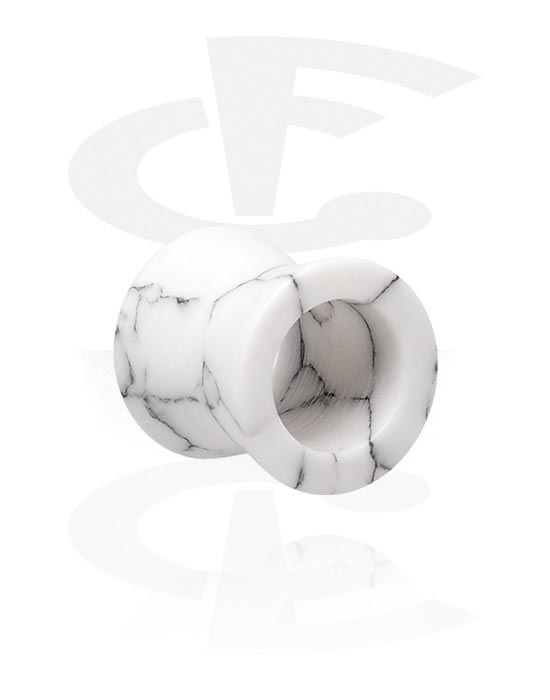 Tunnels & Plugs, Double flared tunnel (stone, white) with marble design, Synthetic Stone
