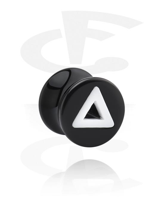 Tunnels & Plugs, Double flared plug (acrylic, various colours) with triangle motif, Acrylic