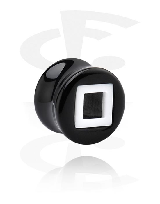 Tunnels & Plugs, Double flared plug (acrylic, various colors) with square motif, Acrylic