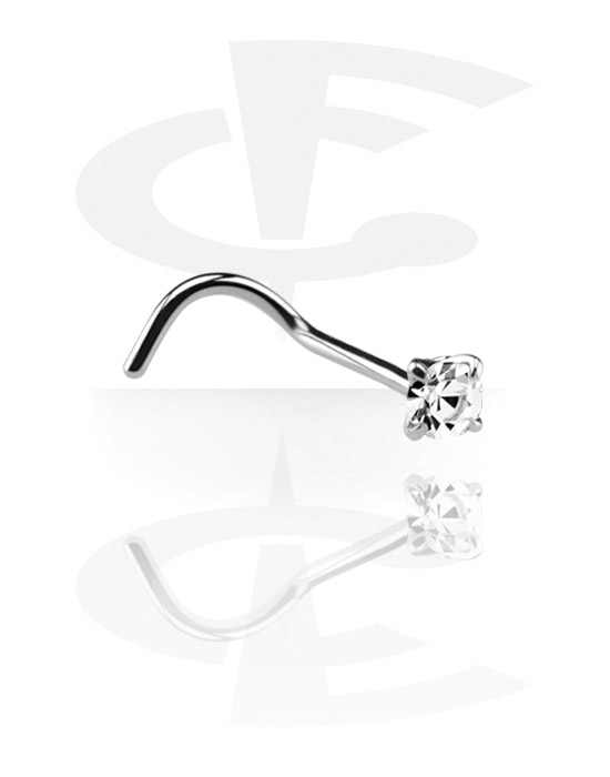 Nose Jewellery & Septums, Curved Prong Set Jeweled Nose Stud, White Gold