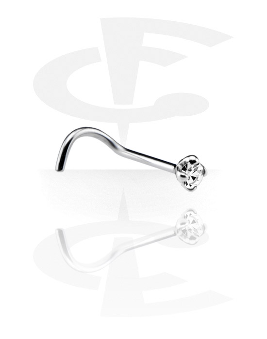 Nose Jewellery & Septums, Curved Jeweled Nose Stud, White Gold