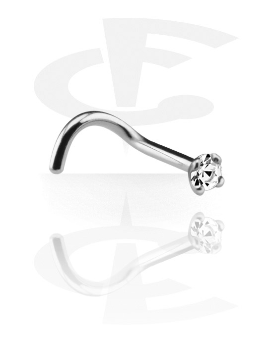 Nose Jewelry & Septums, Curved Prong Set Jeweled Nose Stud, White Gold