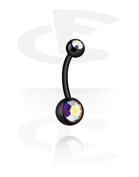 Curved Barbells, Double Jeweled Banana with Black Steel Ball, Bioflex