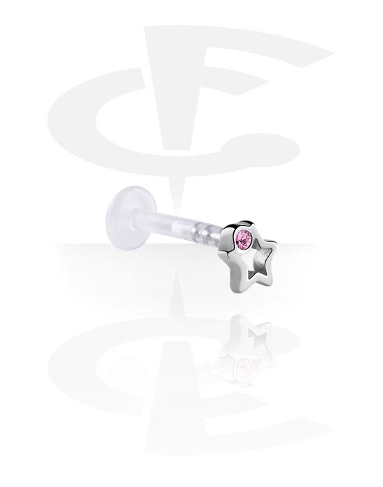 Labrets, Labret with star design and crystal stone, Bioflex, Surgical Steel 316L