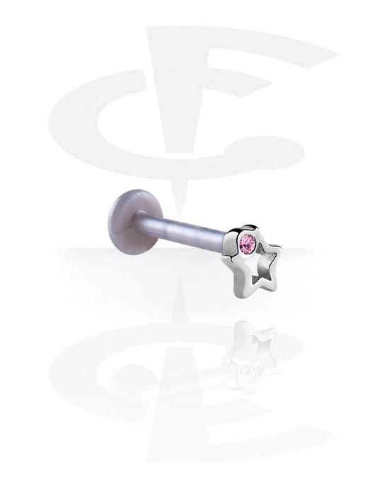 Labrets, Labret with star design and crystal stone, Bioflex, Surgical Steel 316L