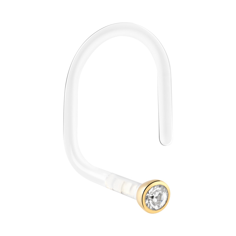 Curved Nose Stud (18K Gold, Bioflex, Transparent) Bioflex/Or 18K Piercings nez & Septums
