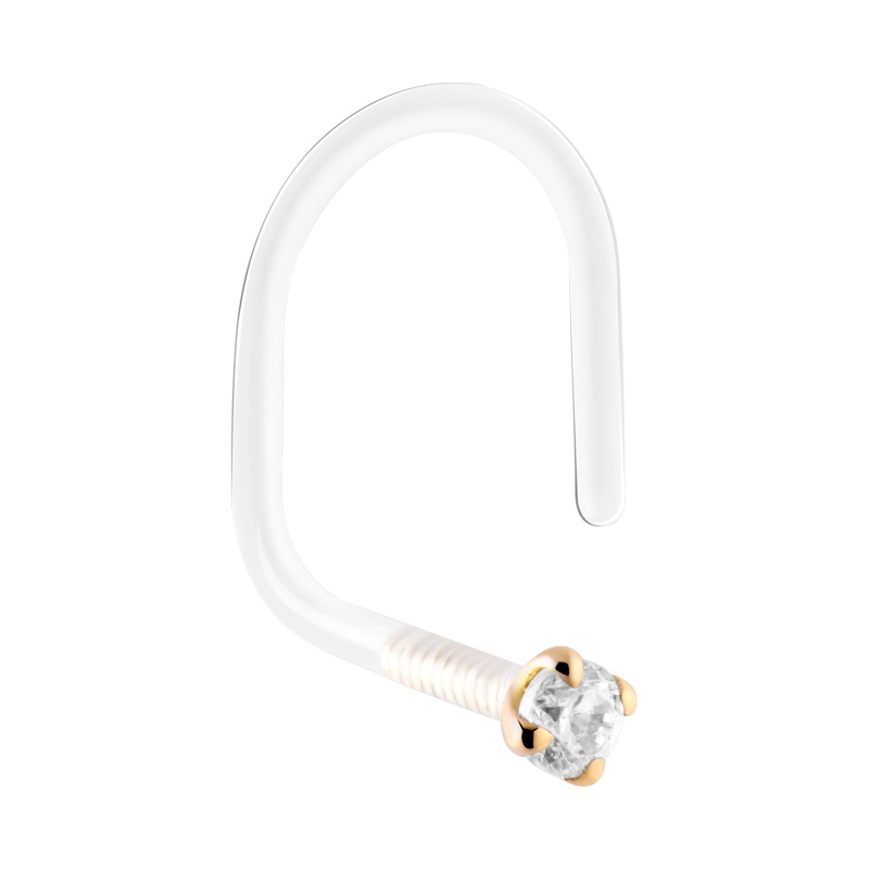 Curved Nose Stud (18K Gold, Bioflex, Transparent) Bioflex/Or 18K Piercings nez & Septums