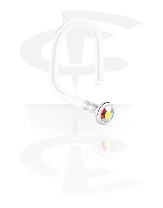 Kolczyki do nosa, Haczyk do nosa (bioflex, różne kolory) z z kryształem, Bioflex, Stal chirurgiczna 316L