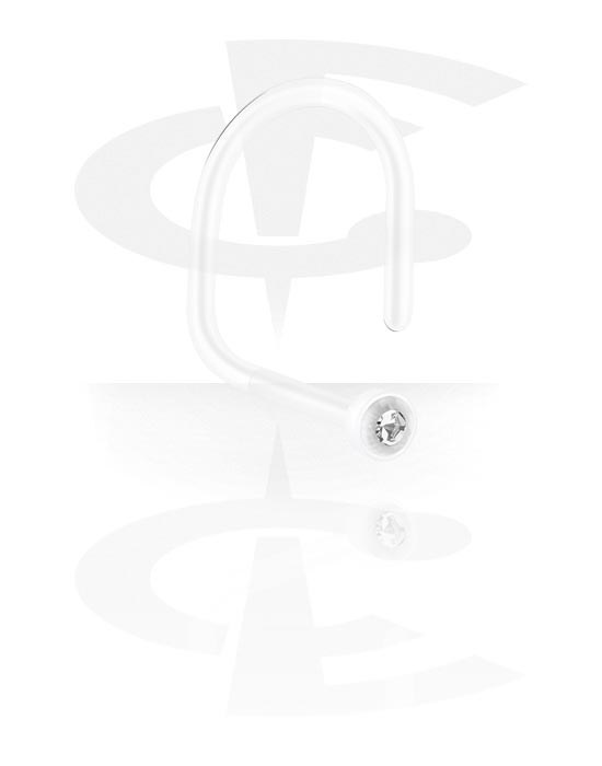 Kolczyki do nosa, Haczyk do nosa (bioflex, przezroczysty) z z kryształem, Bioflex
