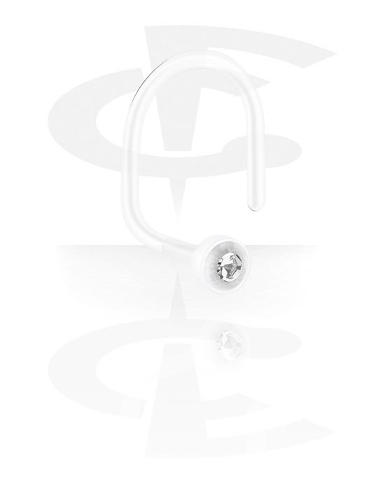 Kolczyki do nosa, Haczyk do nosa (bioflex, przezroczysty) z z kryształem, Bioflex
