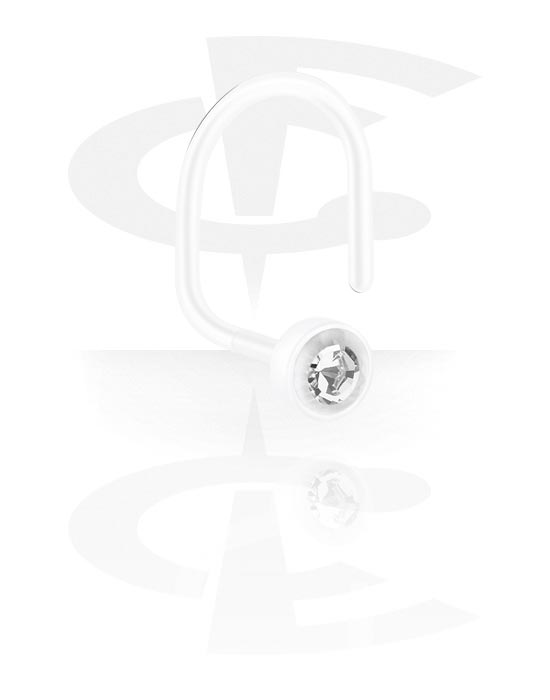Nose Jewellery & Septums, Curved nose stud (bioflex, transparent) with crystal stone, Bioflex