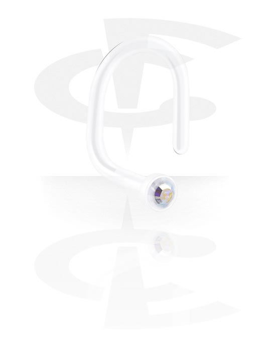 Piercings nez & Septums, Piercing nez incurvé (bioflex, transparent) avec pierre en cristal, Bioflex