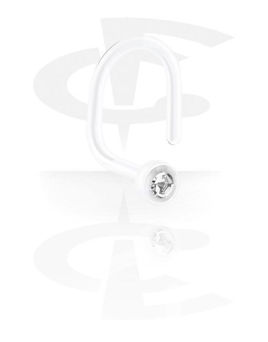 Piercings nez & Septums, Piercing nez incurvé (bioflex, transparent) avec pierre en cristal, Bioflex