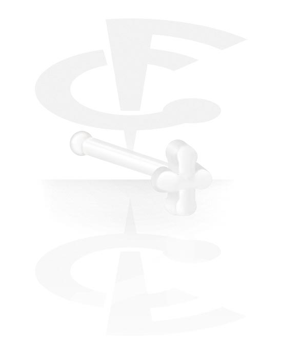 Nose Jewellery & Septums, Straight nose stud (bioflex, transparent) with cross design, Bioflex