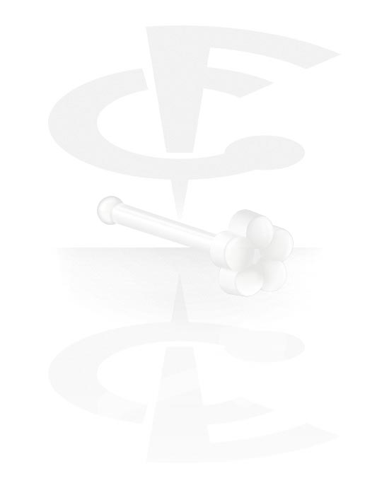 Piercings nariz & septums, Piercing nasal recto (bioflex, transparente) con diseño de Flor, Bioflex 