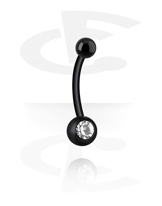 Curved Barbells, Belly button ring (bioflex, black) with crystal stone, Bioflex, Surgical Steel 316L