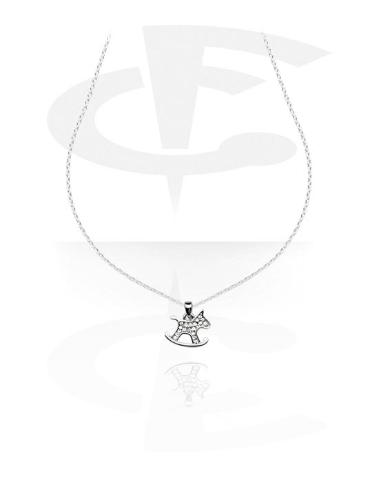 Halskæder, Modehalskæde med Rocking Horse pendant og krystaller, Pletteret messing