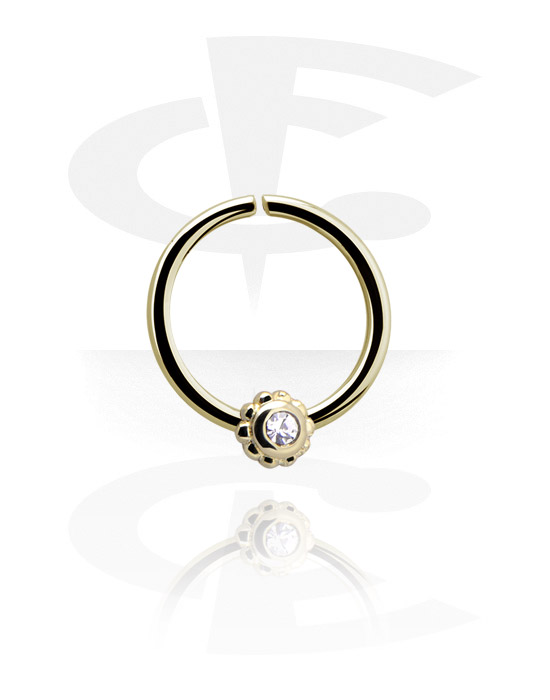 Piercing Rings, Continuous ring (zircon steel, shiny finish) with crystal stone, Zircon steel
