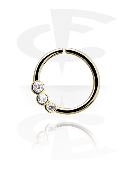 Piercing Rings, Continuous ring (zircon steel, shiny finish) with crystal stones, Zircon steel