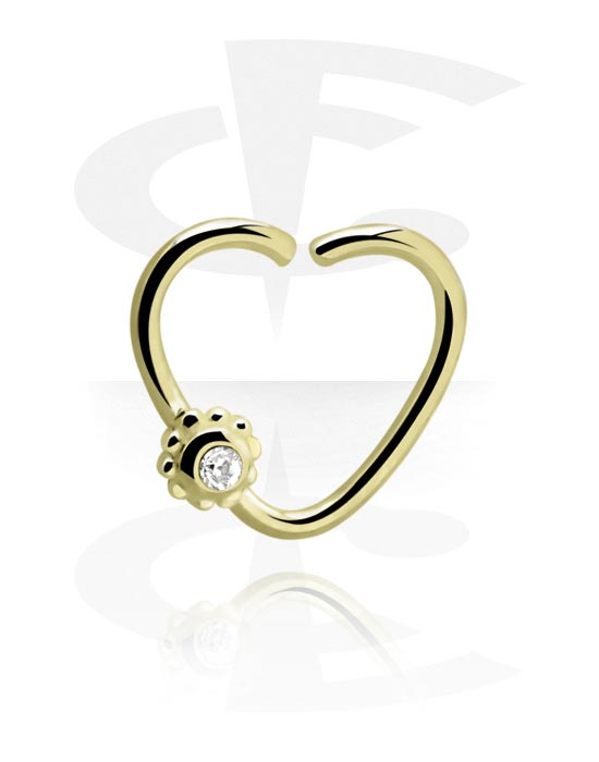 Piercing Rings, Heart-shaped continuous ring (zircon steel, shiny finish) with crystal stone, Zircon steel