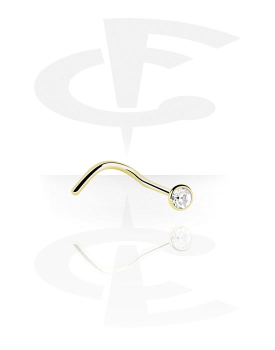 Nose Jewellery & Septums, Curved nose stud (zircon steel, shiny finish) with crystal stone, Zircon steel
