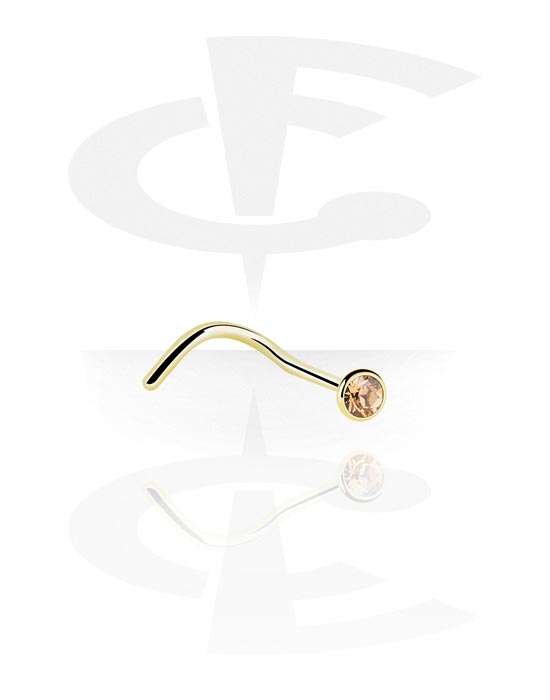 Nose Jewellery & Septums, Curved nose stud (zircon steel, shiny finish) with crystal stone, Zircon steel
