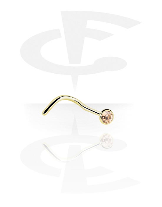 Nose Jewelry & Septums, Curved nose stud (zircon steel, shiny finish) with crystal stone, Zircon steel