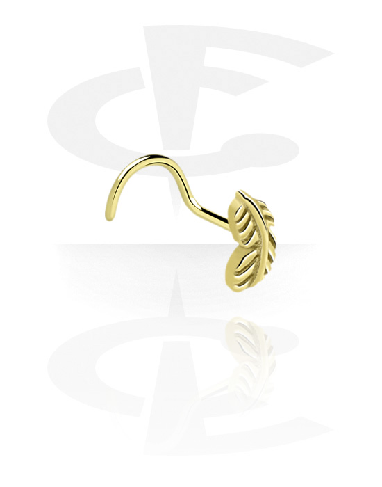 Nose Jewellery & Septums, Curved nose stud (zircon steel, shiny finish) with feather attachment, Zircon steel