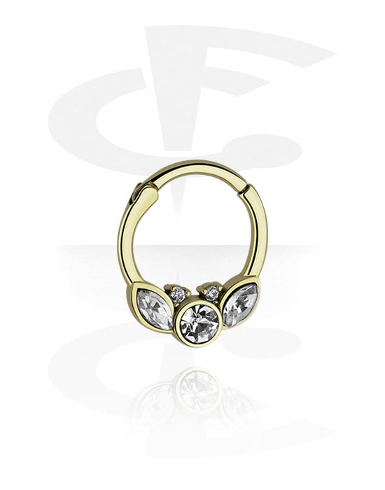 Piercing Rings, Piercing clicker (surgical steel, zircon steel, shiny finish) with crystal stones, Zircon steel