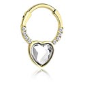 Rinke, Piercing clicker (surgical steel, zircon steel, shiny finish) s/z Dizajn srce in Kristalni kamni, Cirkonijevo jeklo