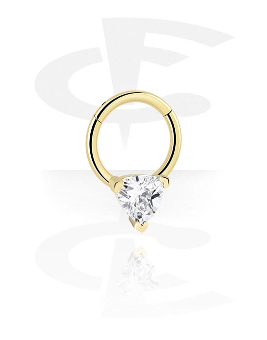 Anéis piercing, Piercing clicker (surgical steel, zircon steel, shiny finish) com pedra de cristal, Aço zircónico