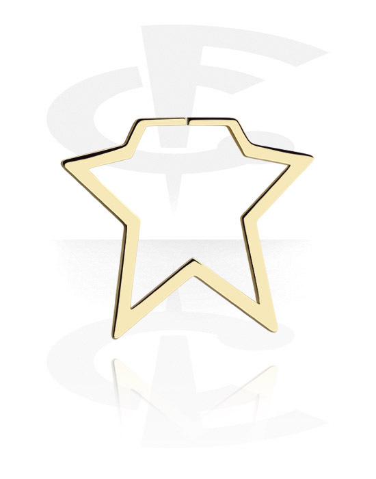 Bolas, barras & mais, Acessório Crioulo para túneis (aço cirúrgico, ouro, acabamento brilhante) com design estrela, Aço zircónico